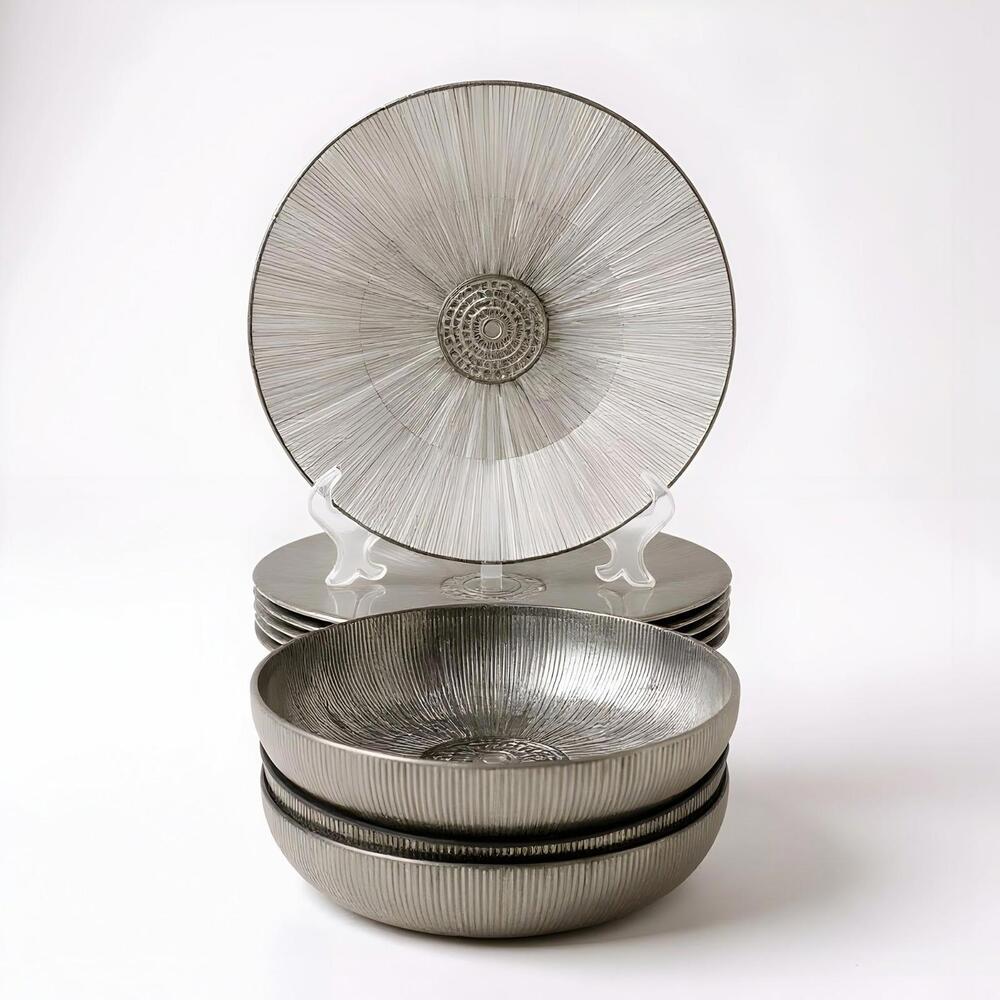 Vintage Silver-Plated Plates & Bowls 9-Piece Set, Elegant Tableware